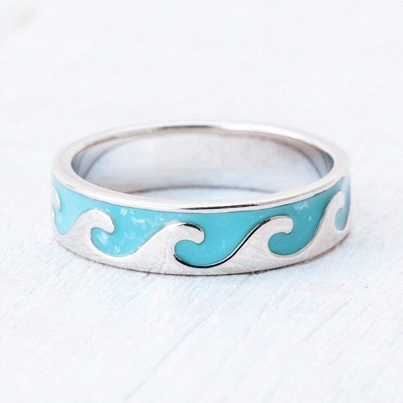 Pura Vida Silver-Plated Reversible Enamel Wave Ring - Brass Band