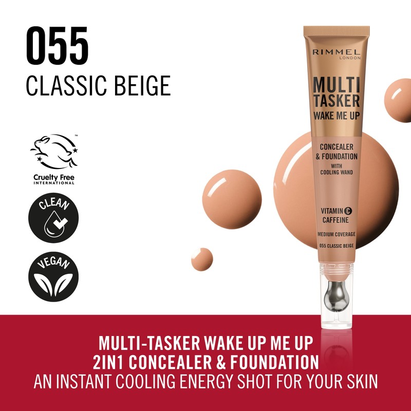 Rimmel Multi-Tasker Wake Me Up Foundation & Concealer, 055 Classic