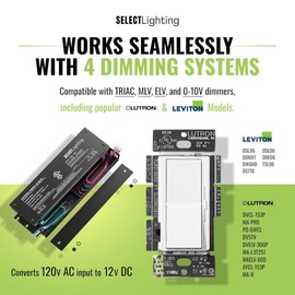 300W 12V Dimmable Driver, 4-in-1 (ELV, MLV, 0-10V, TRIAC), IP65 Waterproof, Class 2 for LED Tape Installation, Adaptive Dimming, Various Wattages for Architectural, Hospitality & Retail