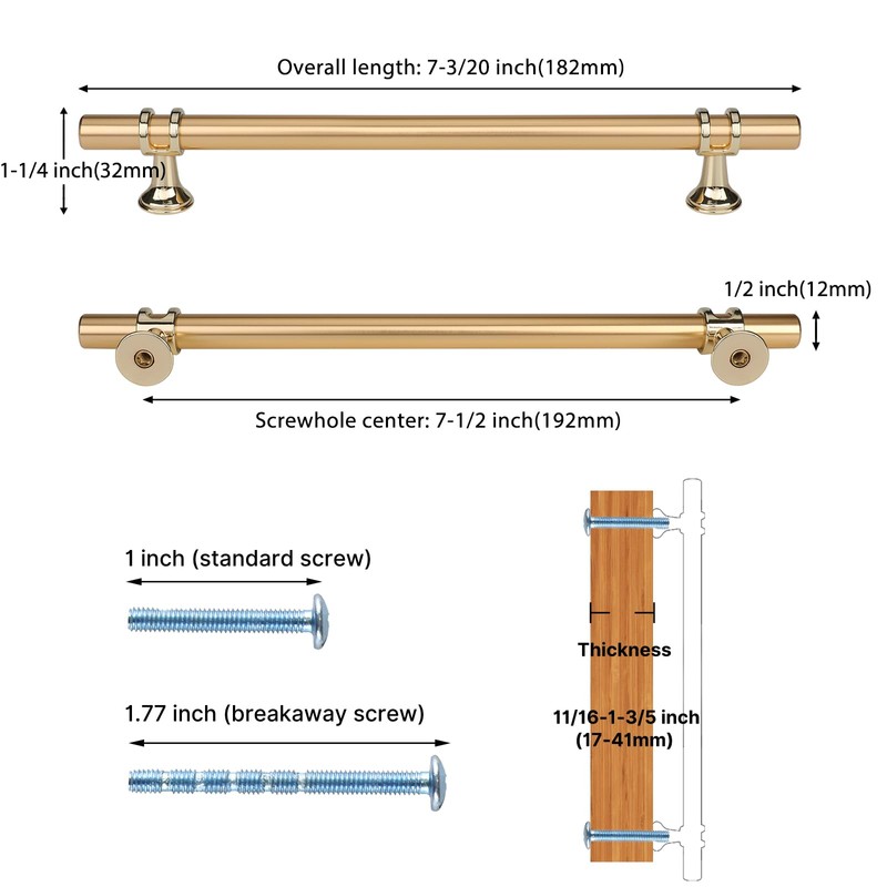 Haliwu 10 Pack Gold Cabinet Handles, Brushed Brass Cabinet Pulls