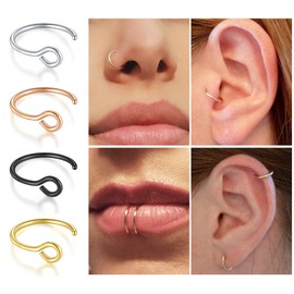 MODRSA 20G Nose Hoop Rings Stainless Steel Double Nose Rings Spiral Nostril Piercing Moon Women Nose Rings Silver Nose Hoop Piercing