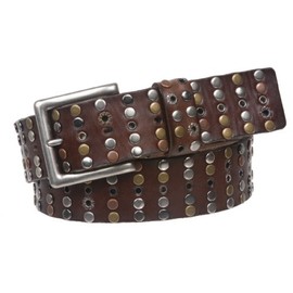 1 1/2" Cowhide Multi Metal Circle Studded Vintage Oil Tanned Leather Belt, Brown | 42"
