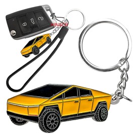 HINSCR Cyber truck Keychain for Tes la Cyber truck Keychain Fob Cover Truck Metal Key Ring Accessories Gifts for Men (Yellow)