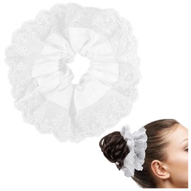 Framendino, White Hair Tie for Women Large Lace Scrunchies Ponytail Holder Hairband