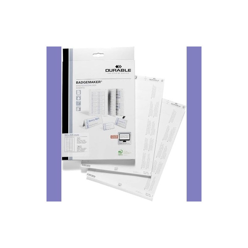 Durable 142302 Badgemaker, Printable Name Badge Insert Sheets, 30 x