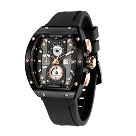 FELITI FORTONS Mens Watches Sport Tonneau 3ATM Waterproof Chronograph Luminous Quartz Watches of Men Silicone Strap with Gift for Men