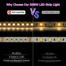 BTF-LIGHTING 5050 RGBW RGB+Cool White(6000K-7000K) 4 Colors in 1 LED 5m 16.4ft 96LED/m DC24V Multi-Colored LED Tape Lights IP65 Waterproof Wihte 12mm PCB for Home Decoration(No Adapter or Controller)