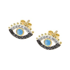 NKlaus 9987 Pair of Evil Eye Stud Earrings 925 Silver Evil Eyes Earrings Blue Agate 13 x 8.0 mm, Sterling Silver, Blue Agate