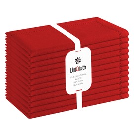 UniQloth Set of 12 Hemstitch Cloth Dinner Napkins Cotton - Soft Durable Washable Reusable - Ideal for Farmhouse Parties Weddings Holidays Hotel Restaurant Daily Use Table Dinner Napkins 18x18 Red