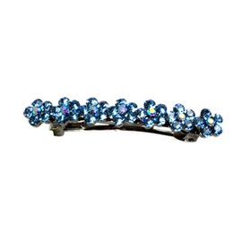 Decorative Hair Clip Seven Flowers Rhinestone Crystal Hair Barrette, Large 2.6" Long, Blue
