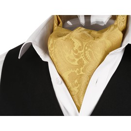 Alizeal Men's Paisley Ascot Tie Cravat Satin Self Tie and Handkerchief Set(Golden Olive)