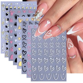8Pcs Valentine's Day Nail Art Stickers ins Love Hollow Peach Heart-Shaped Adhesive Nail Stickers-Valentine's Nail Supplies French Love Hearts Nail Decals Valentine Sticker Charms Manicure Decoration