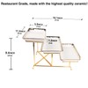 LIUYWYHCF 3-Tier Serving Rack with Ceramic Serving Tray, Foldable Gold