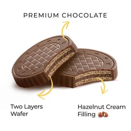 Fiorella Crunch Wafer Cookies - Delicious Chocolate Covered Crispy Thin Wafers with Layers of Hazelnut Cream Filling, Individually Wrapped, Perfect for Snacks, (Pack of 18)