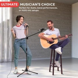 Pyle Adjustable Black Microphone Stand Set of 2 with Carry Bag and Anti Slip Legs