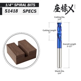 ZahyoX 1/4 Inch Shank Up Down Compression Spiral Router Bit, Nano Coated Solid Carbide Straight CNC End Mill for Wood, 1/4 Dia x 1 CL x 2-1/2 OVL