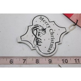 Horse Merry Christmas Ornament Barn Gift Porcelain Tile 4" Fancy Holiday White