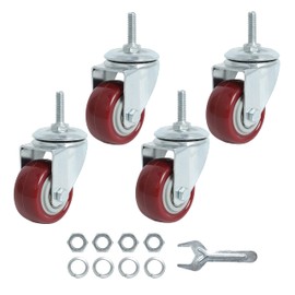 Finnhomy Swivel Caster Wheels 2 Inch Heavy Duty Threaded Stem Casters 1/4" - 20 x 1 Set of 4 for Wire Shelve Wheels PU Load Bearing 800 Lbs Anti-wear Smooth Casters, Red