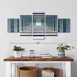 ElephantStock - Abstract Geometric Corridor Wall Art - Horizontal Multi Panel Canvas - 5 Piece Living Room Wall Decor - Photography Abstract Multi Piece Wall Art - Gray And Blue Decor - 36" x 15"