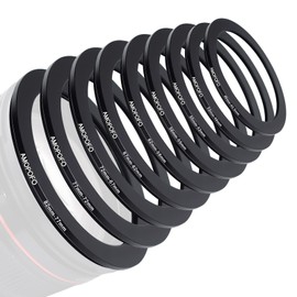 9 pieces 82-77 mm/77-72 mm/72-67 mm/67-62 mm/62-58 mm/58-55 mm/55-52 mm/52-49 mm/49-40.5 mm filter ring adapter set, lens filter, step down ring, compatible with all brands UV ND CPL