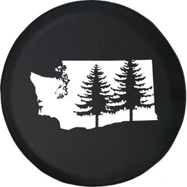 Funny Spare Tire Wheel Cover for Camper SUV Trailer Truck RV JP Thick PVC Leather | Washington Pine Trees Home Black 35 Inch
