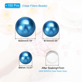 PATIKIL 150 Pieces Floating Beads, 8/14/20mm Vase Fillers Beads Vase Centerpieces Floating Pearl Bead No Hole and 8000Pcs Clear Water Gel Bead for Vase Decoration, Blue