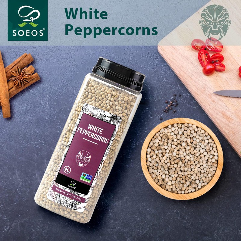 Soeos White Peppercorns, 18oz (Pack of 1), Non-GMO, Kosher, Packed