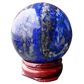Lovionus89 40 mm Healing Crystal Ball Divination Sphere Sculpture Home Decoration Fengshui Balls with Wooden Stand, Lapis Lazuli