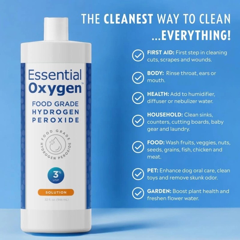 Essential Oxygen+, Hydrogen Peroxide 3% Food Grade, 1 Each, 32