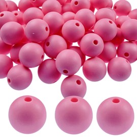 Silicone Beads, 60pcs 15mm Silicone Beads for Keychain Making Bulk Round Silicone Beads Rubber Loose Craft Beads for Bracelet Necklace Earring Jewelry DIY Crafts Making(Pink)