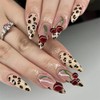 LOPMNGHT 24Pcs Leopard Press on Nails 3D Cherry False Nails