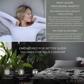 LAVURI Grounding Fitted Sheet, 90% Soft Pima Cotton + 10% Pure Silver Fiber Grounding Sheets, Earth Connected Bedding for Improved Sleep – 60”x80”x15” Queen Size, Grounding Cord Included