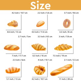 Funzhan 10 Pieces Fake French Baguette Bread Artificial Bread Decor Resin Food Models Realistic Bakery Display Props Kitchen Cafe Shop Home Commercial Countertop Shelf Pastry Croissant Decorations