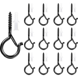 Trifletopia 12PCS Screws in Hooks for Wood - 2.2 Inch Plastic Coated Metal Wall Hooks for Ceiling, Under Cabinet, Shelves - Ideal for Hanging Plants, Lights, Kitchen Tools & Bird Feeders (Black)