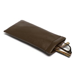 Calabria Soft Squeeze Spring Top Eyeglass Case Brown Snakeskin PU Leather Men Women Glasses Pouch Snap Closure Sunglass Bag