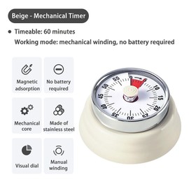 Elegant Stainless Steel Vintage Kitchen Timer with Magnetic Attachment - 60-Minute Countdown & Audible Alarm, Perfect for Cooking, Office Tasks, and Study Sessions (01-Beige)