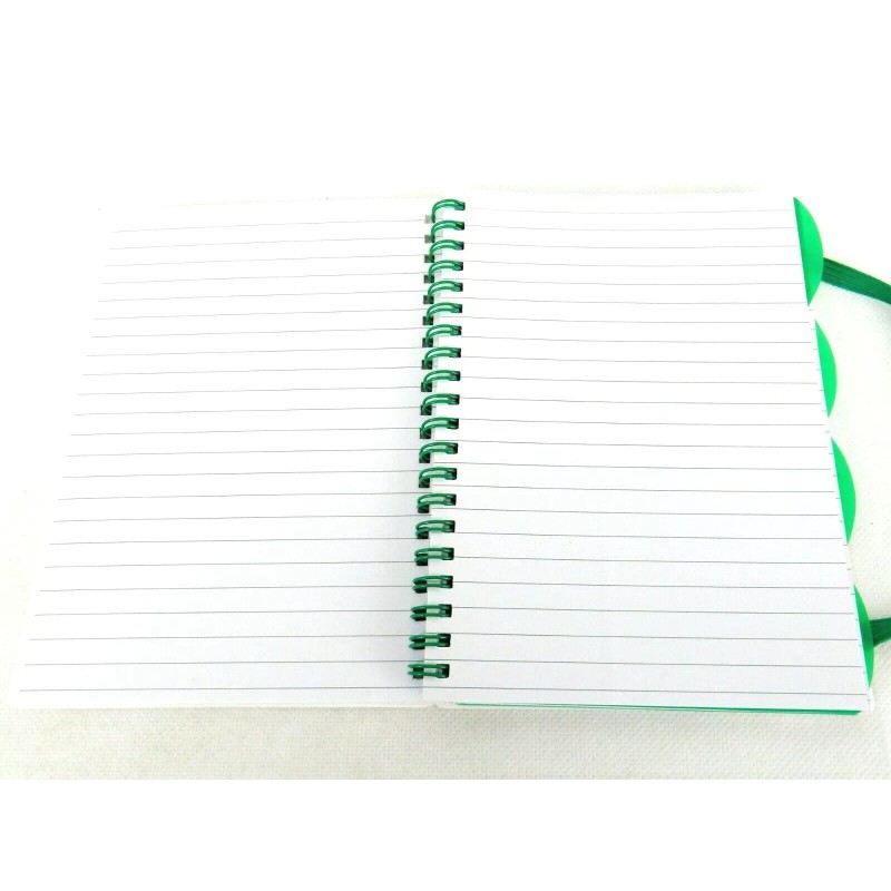 Sweda Wire Bound Notebook w/4 Dividers, White w/Green Accent, Elastic