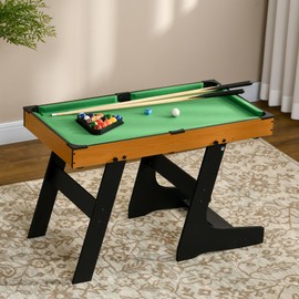 Soozier 38" Foldable Billiards Tabletop Game, Pool Table Set, Fun for The Whole Family with Easy Folding for Storage, Balls, Cues, Chalk, Brush for Game Room, Man Cave