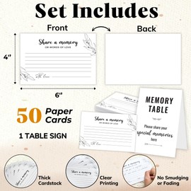 WOODAMORE Share A Memory Card For Celebration Of Life Ideas - 50 Pcs Funeral Memorial Cards, Favorite Memory Note Cards For Graduation Wedding, Funeral Keepsake For Celebration Of Life Decorations