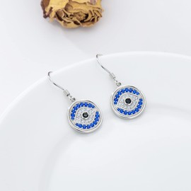 PEIMKO Sterling Silver Evil Eye Hook Earrings Dainty Dangle Evil Eye Earrings Greek Protection Jewelry for Women