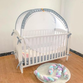PandaEar Pop Up Crib Tent to Keep Baby from Climbing Out, Breathable Crib Net Mesh Canopy, Babies Crib Cover with Zipper, Easy Installation (Grey)