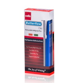 Cello Ballpoint Pens Butterflow Clic Retractable Ball pen | Medium Point (0.8 mm) | Pack of 12 Blue Biro Pens
