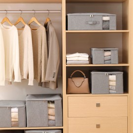 CANFOD Under Bed Storage 2 Pack, Under Bed Storage Containers, Blanket Storage Organizer, Underbed Storage Cubes, Stackable Clothes Storage Bins (L（17.7x13.7x9.8in） for 20-25 T shirts, Light grey)