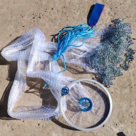 Lawaia Cast Net Fishing Casting Throw Fish Nets Hand Monofilament Castnet with Aluminum Ring and Chain Sinkers Bottom 1/2 inch Small Mesh for Freshwater Saltwater Fishing Bait 8ft Radius