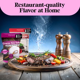 Aromasong Organic Coarse Sea Salt (2.43 LB.) with Black Peppercorn (12 OZ) Grinder, Mill Refill Combo Set for Cooking & Baking - Bulk Resealable Bag