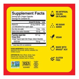 Bragg Vinagre De Manzana 1877mg Acv Blend 750mg 180 Cápsulas Sabor Sin Sabor