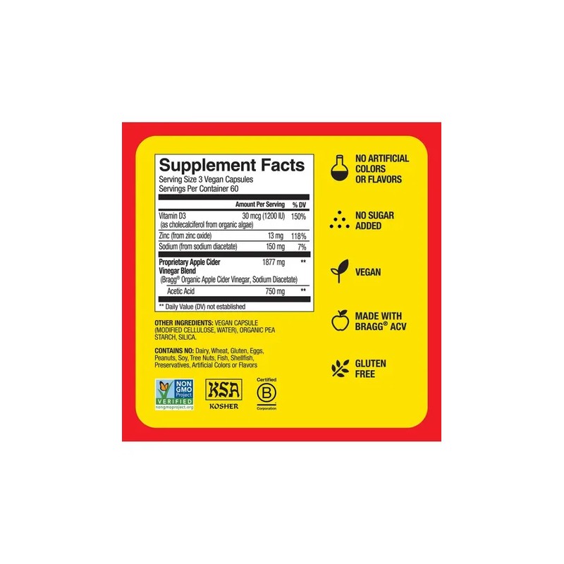 Bragg Vinagre De Manzana 1877mg Acv Blend 750mg 180 Cápsulas