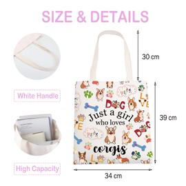 FUSTMW Just a Girl who Loves Corgis Bag Corgi Gifts for Corgi Lovers Girls Corgi Dog Tote Bag Corgi Mom Owner Gifts, Corgi Tote, Large