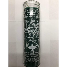 Lucky Lottery UNSCENTED Green Pillar Candle in Glass