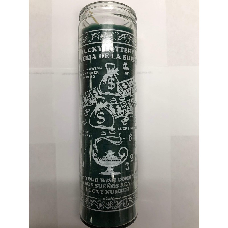 Lucky Lottery UNSCENTED Green Pillar Candle in Glass